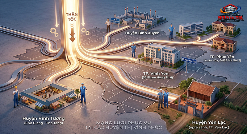 MẠNG LƯỚI PHỤC VỤ TẠI CÁC HUYỆN THỊ VĨNH PHÚC - Cửa Cuốn Nguyễn Gia