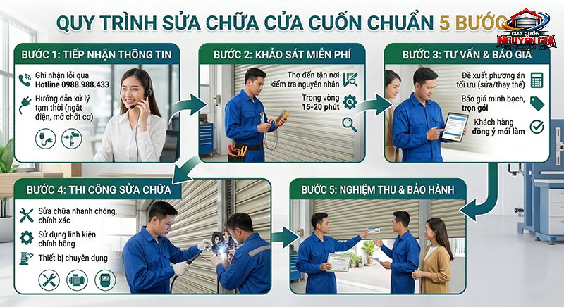 Quy Trình Sửa Chữa Chuẩn 5 Bước - Cửa Cuốn Nguyễn Gia