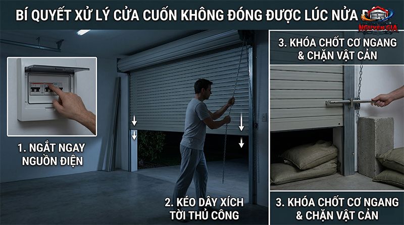Sử dụng xích tời thủ công là cách "sơ cứu" an toàn nhất để đóng cửa khi hệ thống điện gặp sự cố