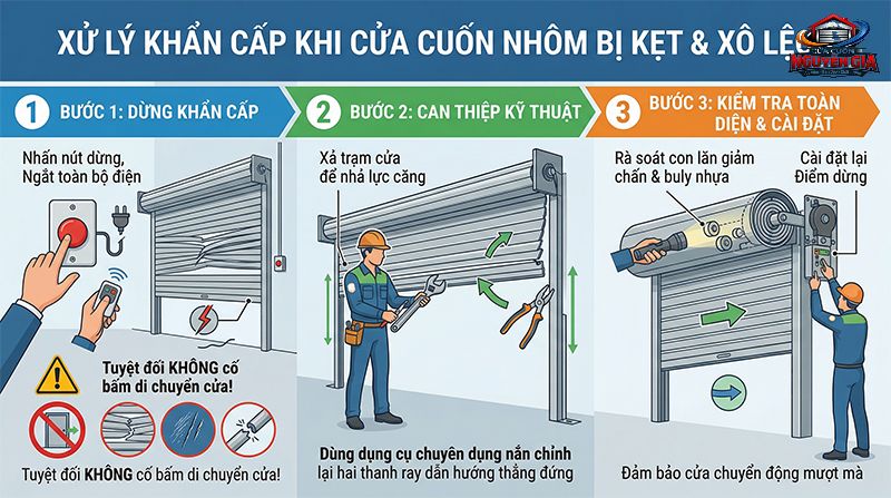 uyệt đối không cố vận hành khi cửa bị kẹt nan để tránh làm hỏng toàn bộ hệ thống lá nhôm