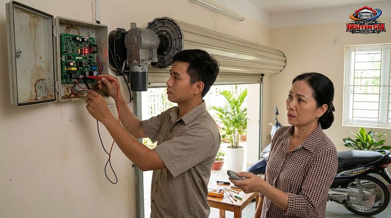 Đèn tín hiệu bất thường hoặc remote mất tác dụng là lời cảnh báo "bộ não" cửa cuốn đang gặp sự cố do hơi ẩm