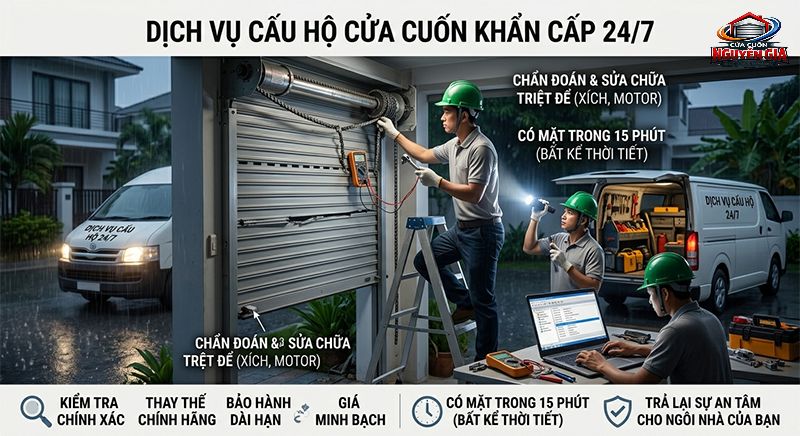 Chúng tôi có mặt thần tốc sau 15-30 phút để giải cứu mọi sự cố cửa cuốn cho gia đình bạn
