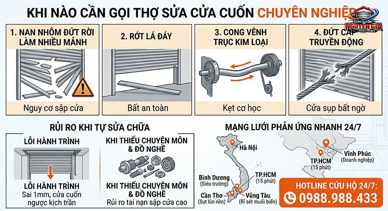 Với các trường hợp đứt nan nặng hoặc rớt mành, hãy gọi ngay cứu hộ Nguyễn Gia qua Hotline 0988.988.433 để đảm bảo an toàn
