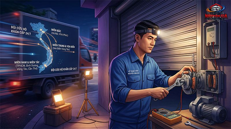 Đội ngũ kỹ thuật viên có mặt thần tốc 24/7 để xử lý mọi sự cố cửa cuốn tại các tỉnh thành trọng điểm