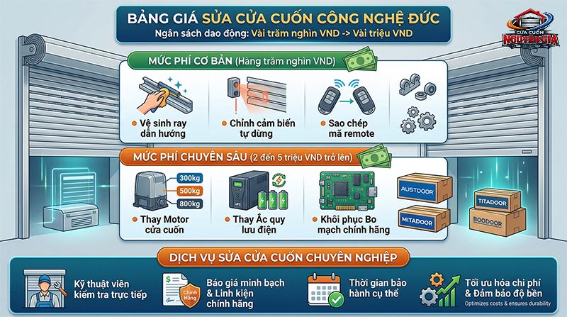 Nguyễn Gia cam kết minh bạch về chi phí và chỉ sử dụng linh kiện chính hãng cho cửa cuốn công nghệ Đức