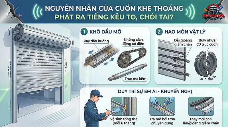 Bảo trì định kỳ và thay gioăng giảm chấn giúp cửa vận hành êm ái, giảm tiếng ồn kim loại khó chịu