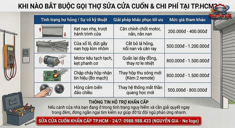 Với các lỗi liên quan đến motor, đứt cáp hoặc xổ lô nghiêm trọng, việc gọi thợ lành nghề là bắt buộc để đảm bảo an toàn