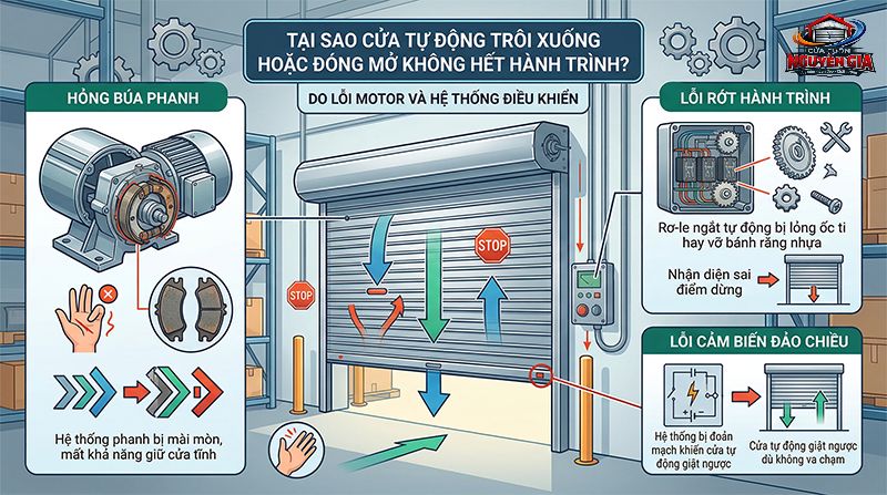 Hiện tượng trôi cửa gây nguy hiểm cần được xử lý ngay bằng cách căn chỉnh cụm phanh và rơ-le hành trình