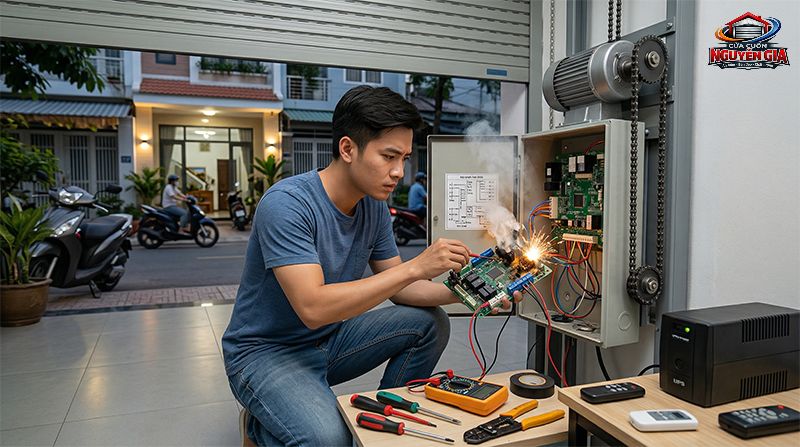 Lưu ý an toàn khi tháo lắp và đấu nối bo mạch cửa cuốn