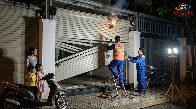 Tuyệt đối không cố vận hành khi nan cửa bị kẹt để tránh cháy motor và rụng cánh cửa