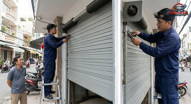 Lò xo bị đứt hoặc khô dầu là "thủ phạm" hàng đầu khiến cửa cuốn tấm liền vận hành nặng nề và phát ra tiếng kêu lớn