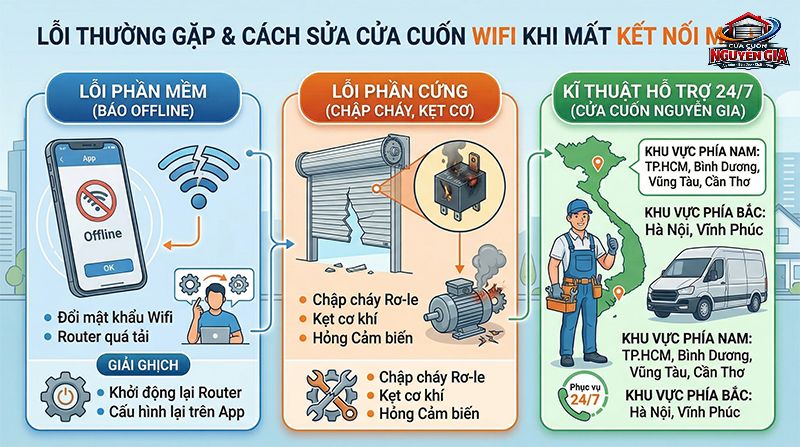 Đội ngũ kỹ thuật Cửa Cuốn Nguyễn Gia hỗ trợ xử lý mọi sự cố kết nối và lỗi phần cứng 24/7
