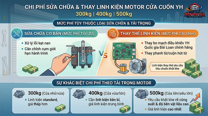Nguyễn Gia cung cấp đầy đủ linh kiện thay thế chính hãng cho các dòng motor YH từ 300kg đến 500kg