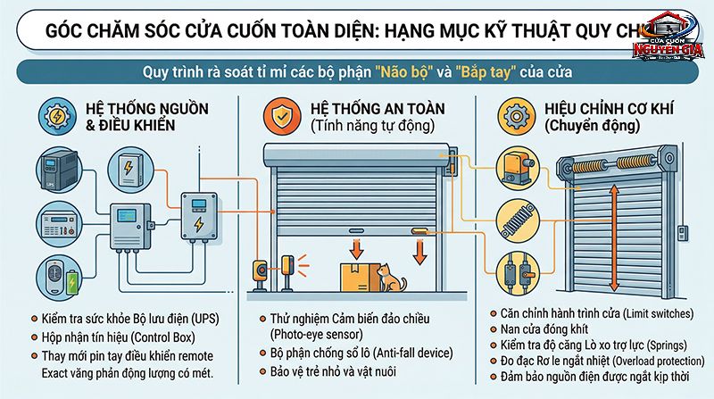 Kiểm tra bộ lưu điện và các tính năng an toàn tự động là bước bắt buộc trong quy trình bảo dưỡng chuẩn