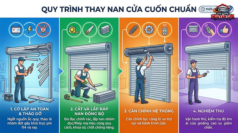 Quy trình thay nan chuẩn đảm bảo sự liên kết chịu lực và vận hành êm ái cho toàn bộ hệ thống