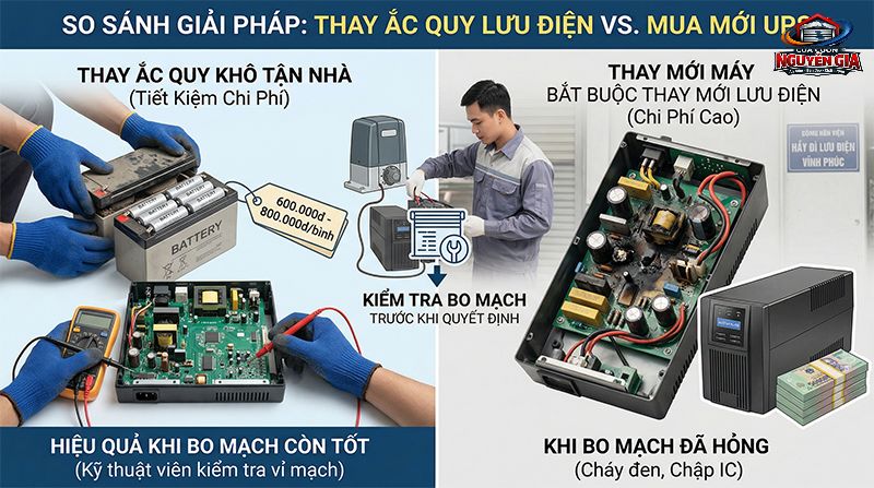 Thay thế ắc quy khô chính hãng là giải pháp kinh tế, tiết kiệm đến 70% chi phí so với mua mới toàn bộ thiết bị khi bo mạch vẫn còn tốt