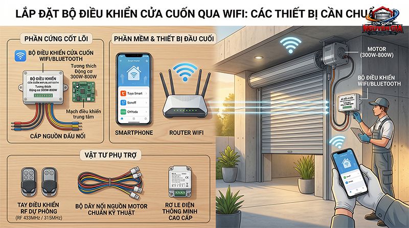 Các thiết bị phần cứng cần thiết để nâng cấp hệ thống cửa cuốn cơ thông thường thành cửa cuốn thông minh
