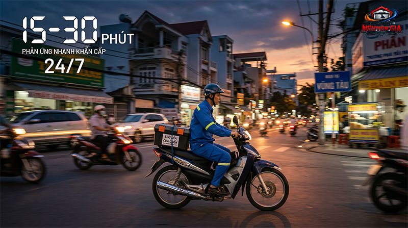 Đội ngũ kỹ thuật viên túc trực 24/7, có mặt nhanh chóng sau 15-30 phút để xử lý mọi sự cố khẩn cấp